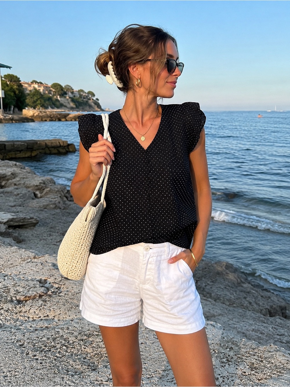 Philosophy Republic Clothing Black White Polka Dot Flutter Sleeve Blouse XS